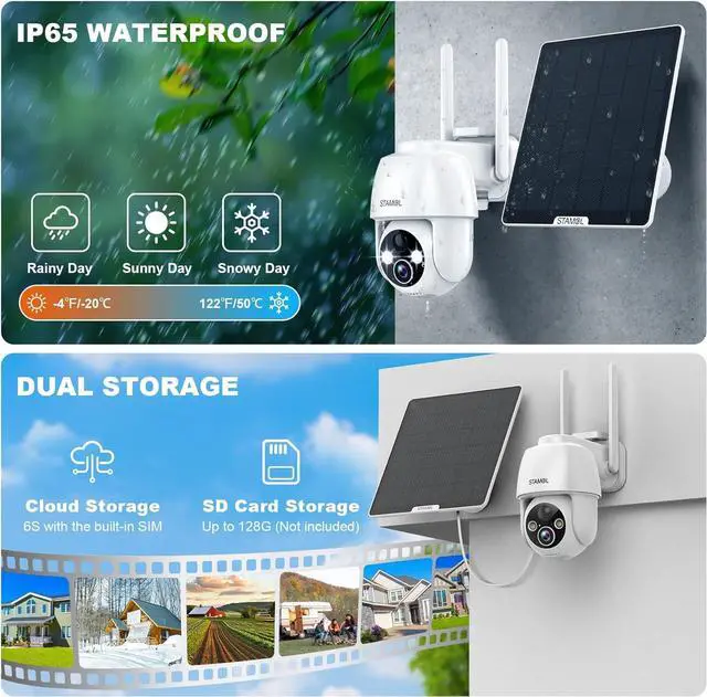 Alt view image 7 of 7 - 4G LTE Cellular Solar Security Camera, Wireless Outdoor Solar Powered Camera No WiFi Needed, 2K Color Night Vision, 360° Full View, PIR Motion Detection & Siren, 2 Way Talk (SIM Card Included)