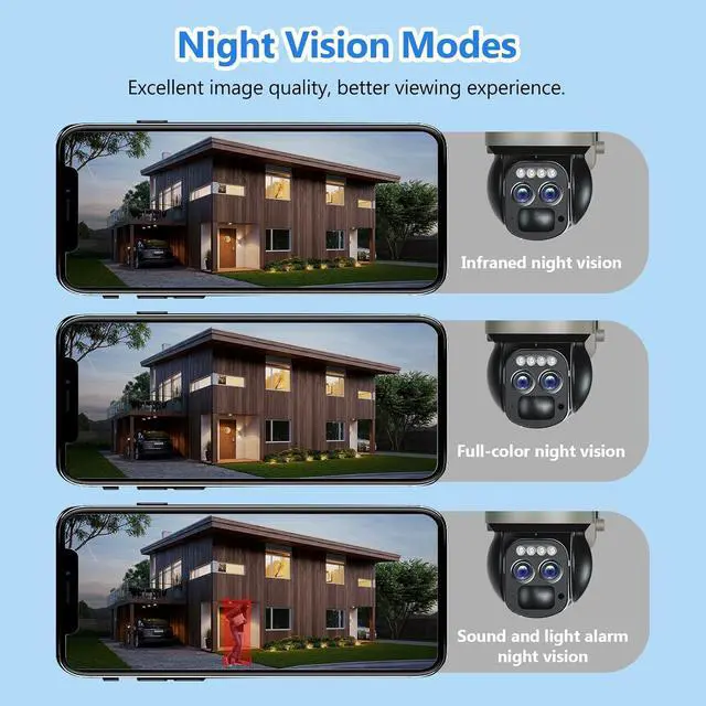 Alt view image 5 of 7 - 4K Solar Security Cameras Wireless Outdoor with Dual-Lens,360°PTZ Battery Powered Cameras for Home Security Outdoor,8MP Color Night Vision,PIR Sensor,Auto Tracking,Spotlight/Siren,Alexa,2.4/5Ghz,IP66