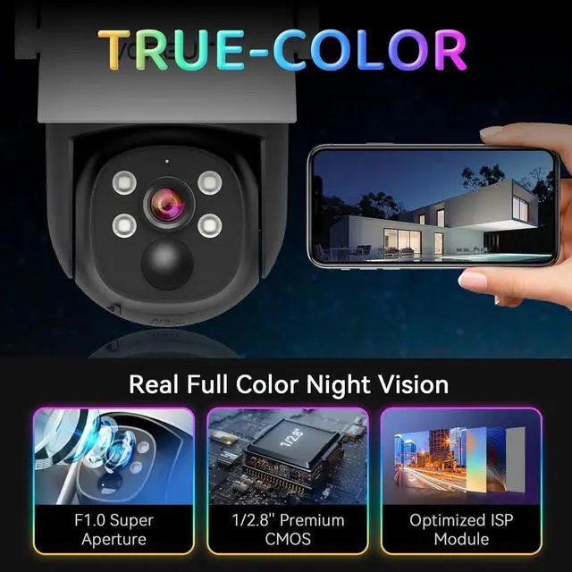 Alt view image 2 of 7 - Gadpiparty Solar Security Camera System Wireless Outdoor, 2pcs 2K Solar Powered Home Security Cameras, Full Color Night Vision, 360° Pan Tilt, Human Detection, 2.4G/5G WiFi 10CH NVR with 500G HDD