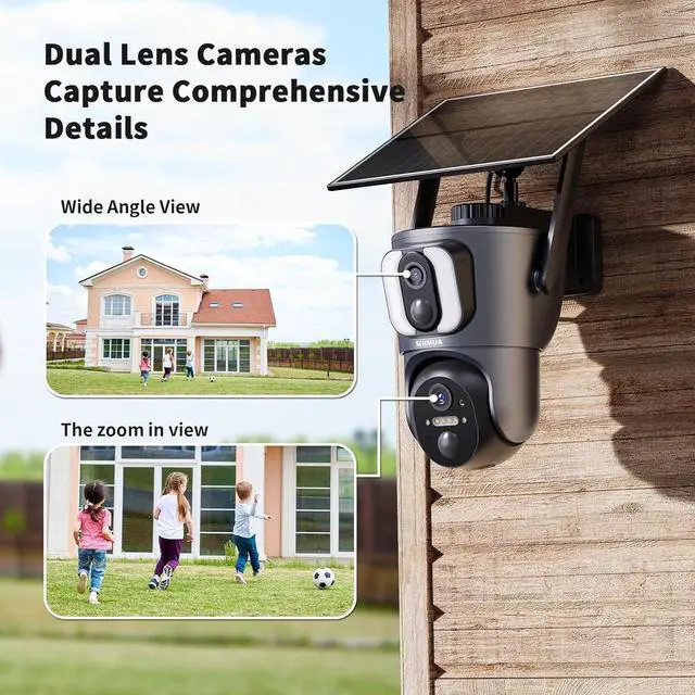 Alt view image 2 of 7 - Gadpiparty SEHMUA Solar Camera Security Outdoor, 2K Dual Cameras for Home Security, 360° View Wi-Fi Dual Lens Linkage Security Cameras Wireless Outdoor, Color Night Vision, Two-Way Talk, IP65 Waterpr