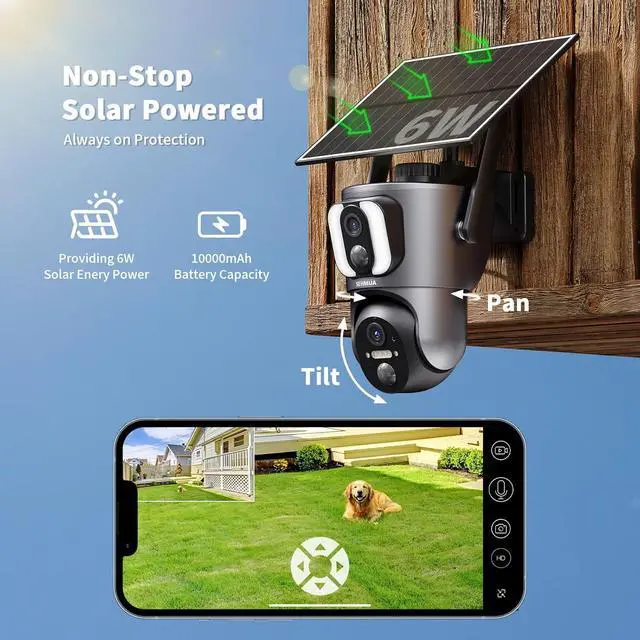 Alt view image 4 of 7 - Gadpiparty SEHMUA Solar Camera Security Outdoor, 2K Dual Cameras for Home Security, 360° View Wi-Fi Dual Lens Linkage Security Cameras Wireless Outdoor, Color Night Vision, Two-Way Talk, IP65 Waterpr