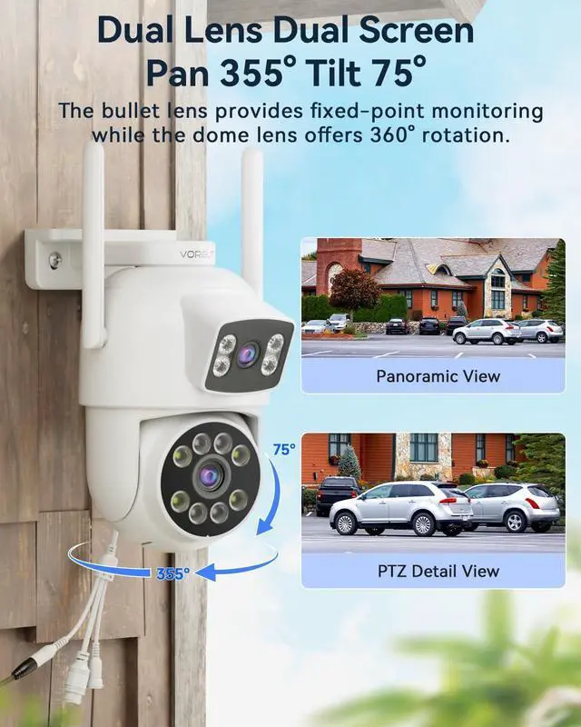 Alt view image 3 of 7 - Gadpiparty Wireless Security Camera System Outdoor, 2pcs 2K Dual Lens PTZ Auto Tracking Cameras for Home Security, 2.4G/5G WiFi, Color Night Vision, Human Detection, 10CH NVR with 500GB HDD