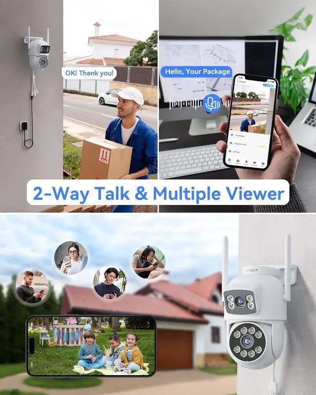 Alt view image 7 of 7 - Gadpiparty Wireless Security Camera System Outdoor, 2pcs 2K Dual Lens PTZ Auto Tracking Cameras for Home Security, 2.4G/5G WiFi, Color Night Vision, Human Detection, 10CH NVR with 500GB HDD