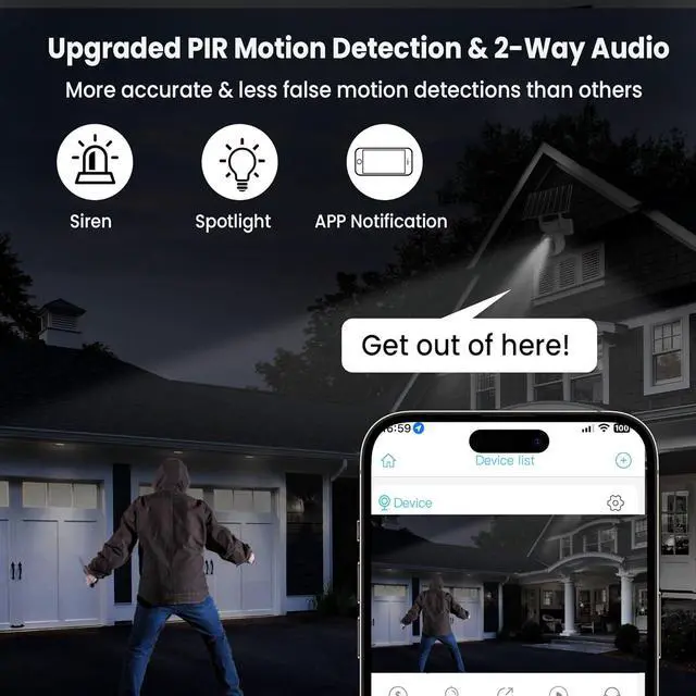 Alt view image 3 of 7 - 4G LTE Security Cameras Wireless Outdoor, 2K Solar Cellular Security Camera, No WiFi Security Camera, Off Grid With 360° Live View, Color Night Vision, PIR Motion Alerts, 2 Way Talk, Built-In SIM Card