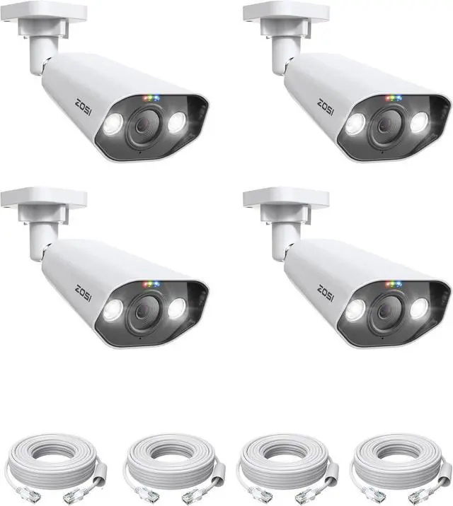 Main image of Gadpiparty ZOSI 4PK 8MP PoE IP Camera with Ethernet Cables 4K Outdoor Security Camera with 2-Way Talk,Color Night Vision,Smart Light&Sound Alerts,IP66 Waterproof, Only Work with ZOSI 4K PoE NVR