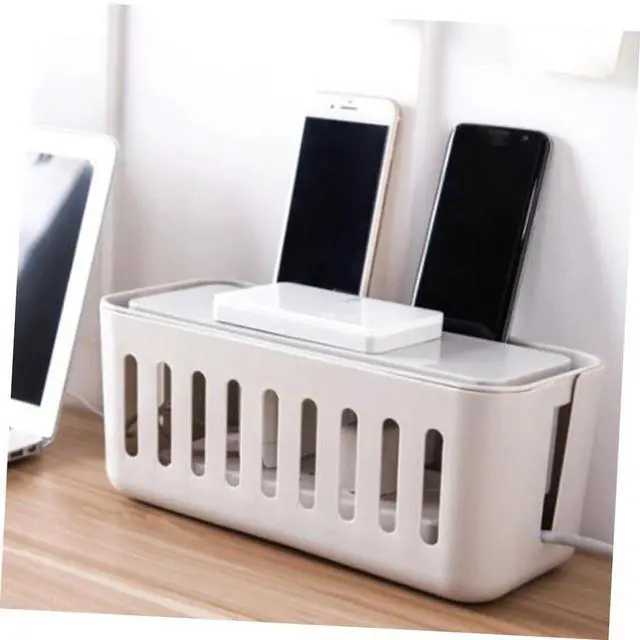 Alt view image 7 of 7 - Gadpiparty Desk Cable Organizer Storage Box with Lid The Wire Storage with Cord Hider for Power Strip Desktop Cable Management Box