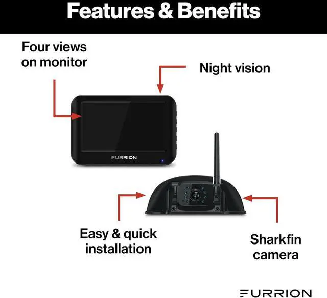 Alt view image 2 of 7 - Furrion Vision S Wireless RV Backup Camera System with 4.3-Inch Monitor, 1 Rear Sharkfin, Infrared Night Vision, Wide-Angle View, Hi-Res, IP65 Waterproof, Motion Detection, Microphone - FOS43TASF