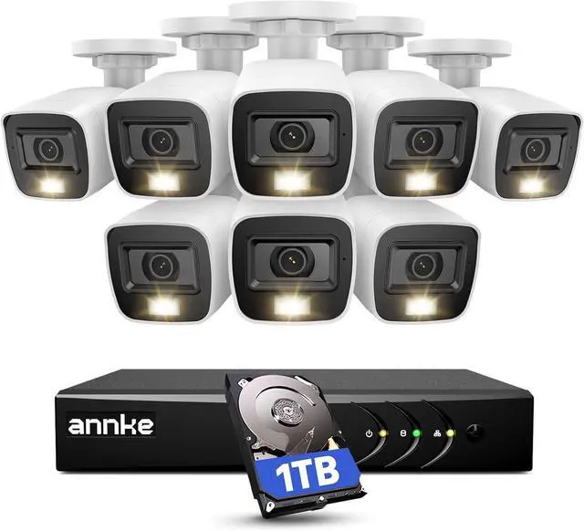 Main image of 3K Lite Wired Security Camera System with AI Human/Vehicle Detection, H.265+ 8CH Surveillance DVR with 1TB Hard Drive and 8 x 1080p HD Outdoor CCTV Cameras, Color Night Vision, Smart Dual Light
