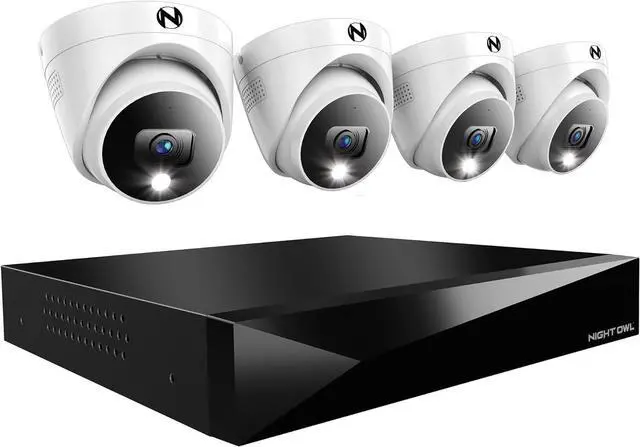 Main image of Night Owl 2-Way Audio 12 Channel DVR Video Home Security Camera System with (4) Wired 2K HD Indoor/Outdoor Deterrence Dome Cameras and 2TB Hard Drive (Add up to 4 Wi-Fi Cameras) (4 Camera)