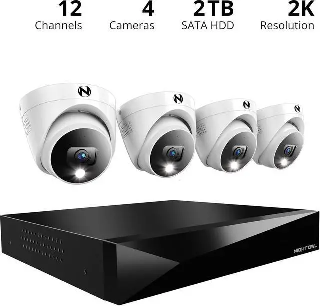 Alt view image 2 of 7 - Night Owl 2-Way Audio 12 Channel DVR Video Home Security Camera System with (4) Wired 2K HD Indoor/Outdoor Deterrence Dome Cameras and 2TB Hard Drive (Add up to 4 Wi-Fi Cameras) (4 Camera)