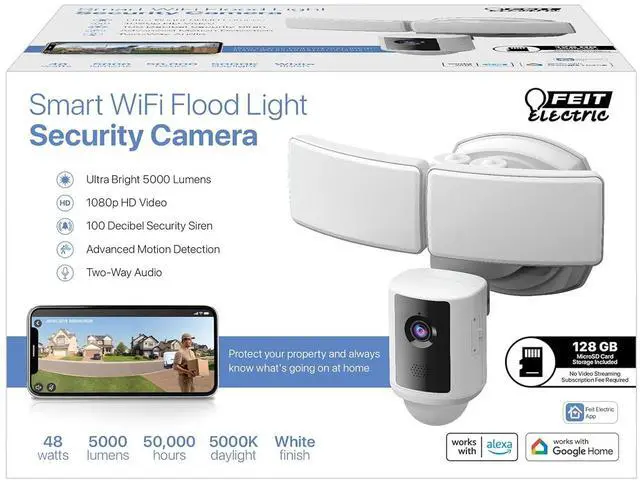 Alt view image 2 of 7 - Feit Electric SEC5000/CAM/WIFI Outdoor LED Smart Security Camera with Motion Sensor, 2-Way Audio, 5000 Lumens Floodlight, Works with Alexa and Google Asst, Alarm, Hardwired, Updated Version of SEC3000