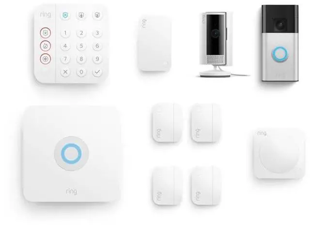 Alt view image 2 of 7 - Battery Doorbell (Satin Nickel) with Indoor Cam (White) and Alarm 8-Piece (White)