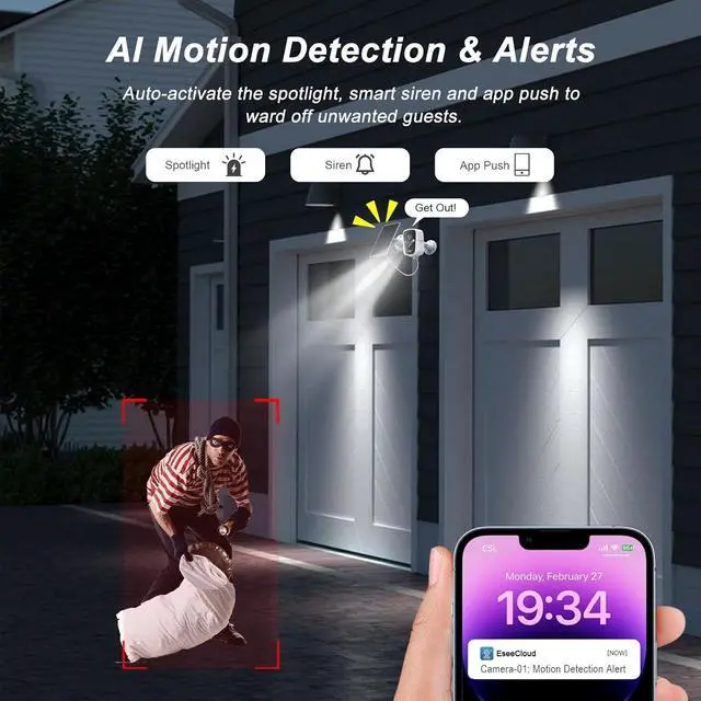 Alt view image 7 of 7 - SANSCO 2K Solar Wireless Security Camera System with 4CH 7" Touchscreen Monitor, 2PCS 4MP WiFi Battery Powered Camera Outdoor with 128GB SD Card, PIR Human Detection, 2-Way Audio, Color Night Vision
