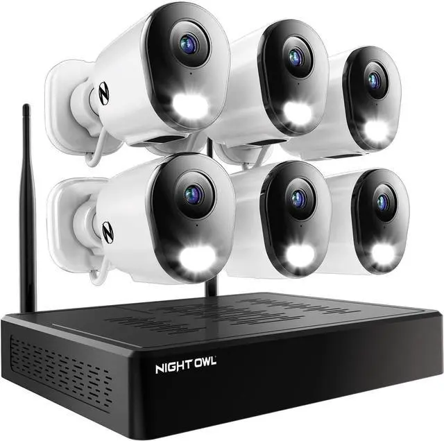 Main image of Night Owl 10 Channel Bluetooth Video Home Security Camera System with (6) Plug-in Wi-Fi 2K HD Indoor/Outdoor Spotlight Cameras with 2-Way Audio and 1TB Hard Drive (Expandable up to 10 Cameras)