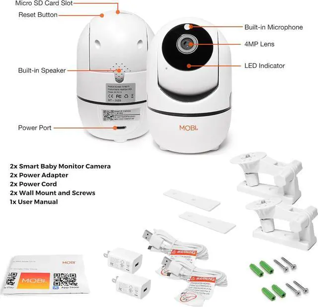 Alt view image 5 of 7 - MobiCam HDX Wi-Fi Pan & Tilt Smart Nursery, Elderly & Home Monitoring Camera, 1080p HD Indoor Security Night Vision IP Camera, Motion Detection, Two-Way Audio, Cloud & SD Card Storage - (2-Pack)