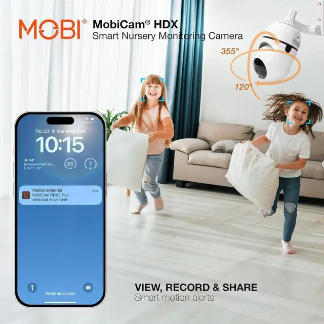 Alt view image 7 of 7 - MobiCam HDX Wi-Fi Pan & Tilt Smart Nursery, Elderly & Home Monitoring Camera, 1080p HD Indoor Security Night Vision IP Camera, Motion Detection, Two-Way Audio, Cloud & SD Card Storage - (2-Pack)