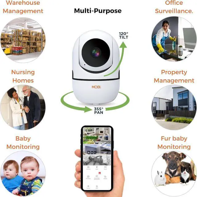 Alt view image 4 of 7 - MobiCam HDX Wi-Fi Pan & Tilt Smart Nursery, Elderly & Home Monitoring Camera, 1080p HD Indoor Security Night Vision IP Camera, Motion Detection, Two-Way Audio, Cloud & SD Card Storage - (2-Pack)