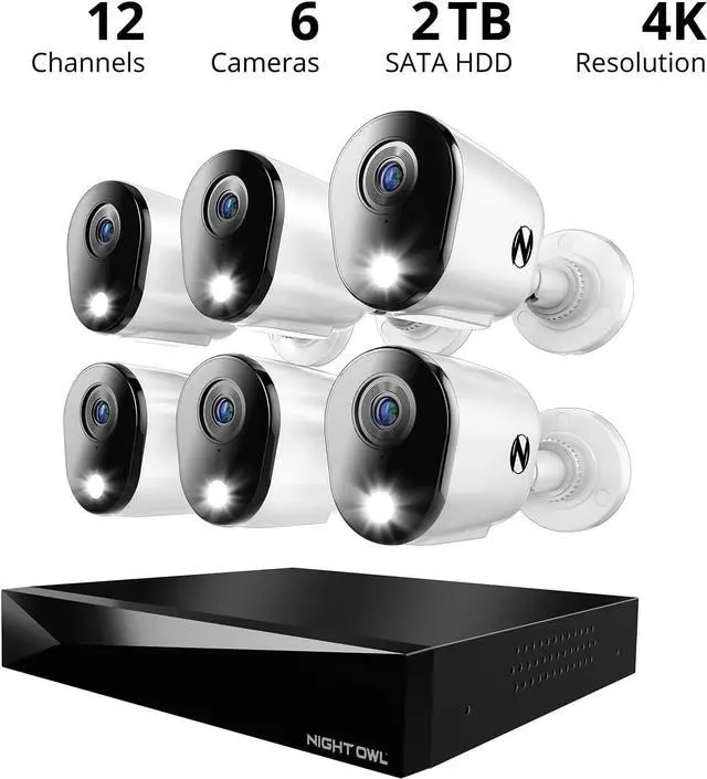 Alt view image 2 of 7 - Night Owl 2-Way Audio 12 Channel DVR Video Home Security Camera System with (6) Wired 4K HD Indoor/Outdoor Deterrence Cameras and 2TB Hard Drive (Add up to 4 Wi-Fi Cameras) (6 Camera)