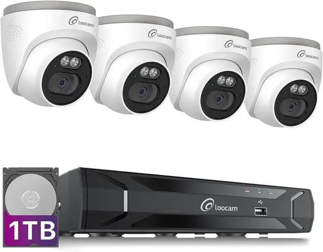 Main image of 5MP PoE Camera System, 8CH NVR 4pcs 4MP Wired Dome IP Cameras Two-Way Audio, AI Human Detection, Plug and Play Surveillance Security Camera System Outdoor/Indoor, Remote Access, 1TB Hard Drive