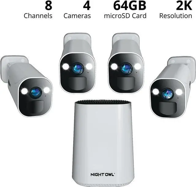 Alt view image 2 of 7 - Night Owl 8 Channel Wi-Fi Video Home Security Hub with (4) Battery-Powered Wi-Fi 2K HD Indoor/Outdoor Spotlight Cameras with 2-Way Audio and 64GB microSD Card (Expandable up to 8 Cameras)