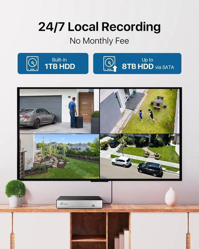 Alt view image 4 of 7 - Wired Security Camera System, AI Human/Vehicle Detection, 2MP HD 1920TVL Surveillance CCTV Dome Cameras Indoor Outdoor, H.265+ 8CH DVR & 1TB HDD, Night Vision, Smart Playback, Remote Access
