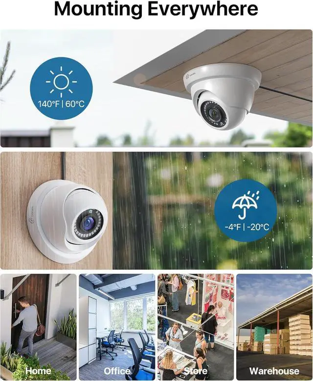 Alt view image 6 of 7 - Wired Security Camera System, AI Human/Vehicle Detection, 2MP HD 1920TVL Surveillance CCTV Dome Cameras Indoor Outdoor, H.265+ 8CH DVR & 1TB HDD, Night Vision, Smart Playback, Remote Access