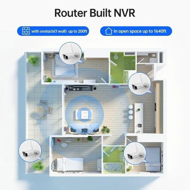Alt view image 7 of 7 - JOOAN 3MP Wireless Security Camera System Outdoor [H.265+ System & 2 Way Audio] 10CH NVR&4 WiFi Cameras for Home Surveillance IP67 Weatherproof Color Night Vision Motion/Human Detection&Alert