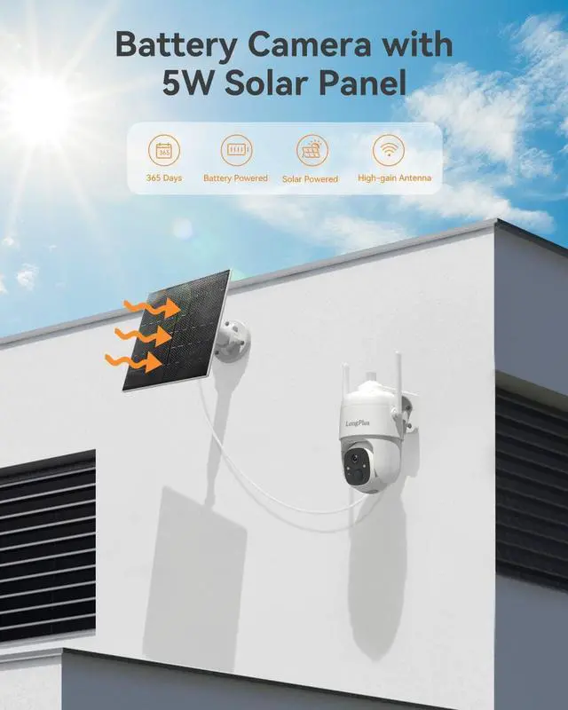 Alt view image 2 of 7 - LongPlus Security Cameras Wireless Outdoor, Solar Wireless Cameras for Home Security, Battery WiFi Cameras Outdoor PTZ 360° Security Camera with Floodlight Color Night Vision Motion Sensor Alarm