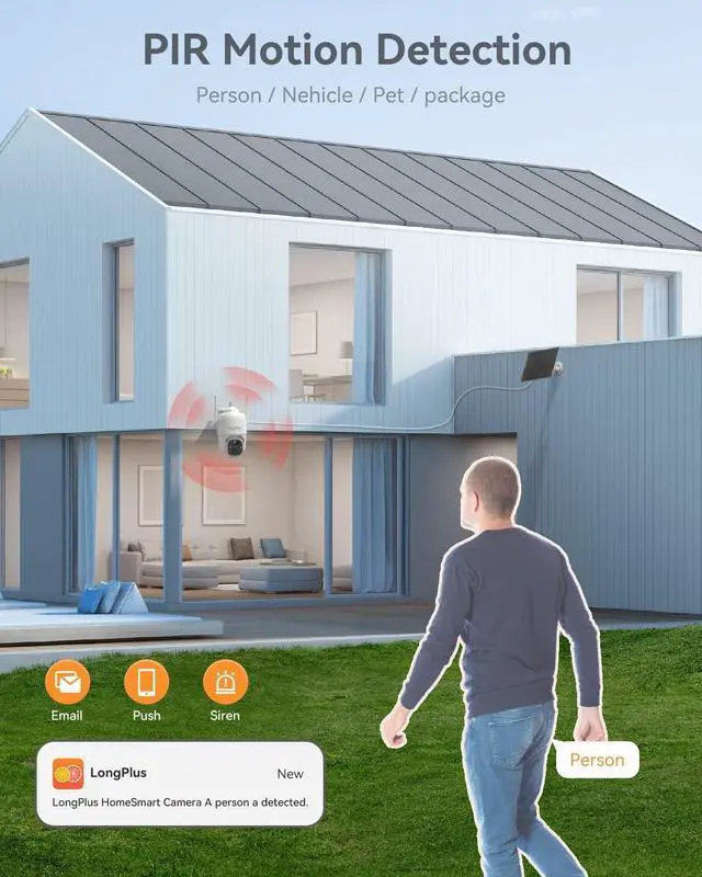 Alt view image 4 of 7 - LongPlus Security Cameras Wireless Outdoor, Solar Wireless Cameras for Home Security, Battery WiFi Cameras Outdoor PTZ 360° Security Camera with Floodlight Color Night Vision Motion Sensor Alarm