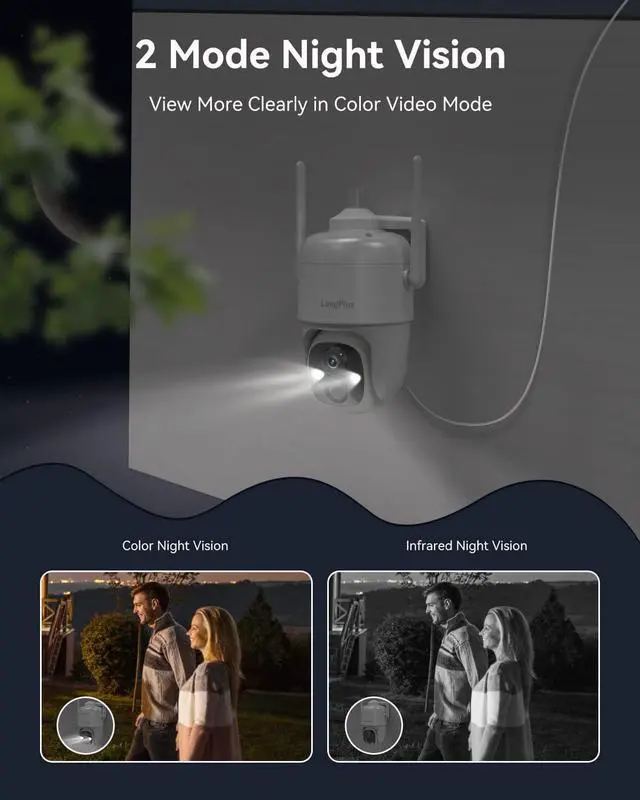 Alt view image 5 of 7 - LongPlus Security Cameras Wireless Outdoor, Solar Wireless Cameras for Home Security, Battery WiFi Cameras Outdoor PTZ 360° Security Camera with Floodlight Color Night Vision Motion Sensor Alarm