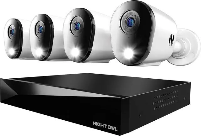 Main image of Night Owl 2-Way Audio 12 Channel DVR Video Home Security Camera System with (4) Wired 4K HD Indoor/Outdoor Deterrence Cameras and 2TB Hard Drive (Add up to 4 Wi-Fi Cameras) (4 Camera)
