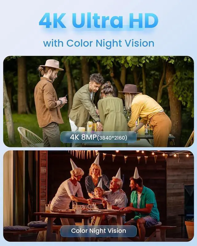 Alt view image 2 of 7 - 4K Wireless Security Camera System Wi-Fi 6, Color Night Vision, 355° Pan 95° Tilt, Light & Siren Alarm, Human Vehicle Detection, Two-Way Audio for Indoor Outdoor, 8CH NVR 1TB HDD Included