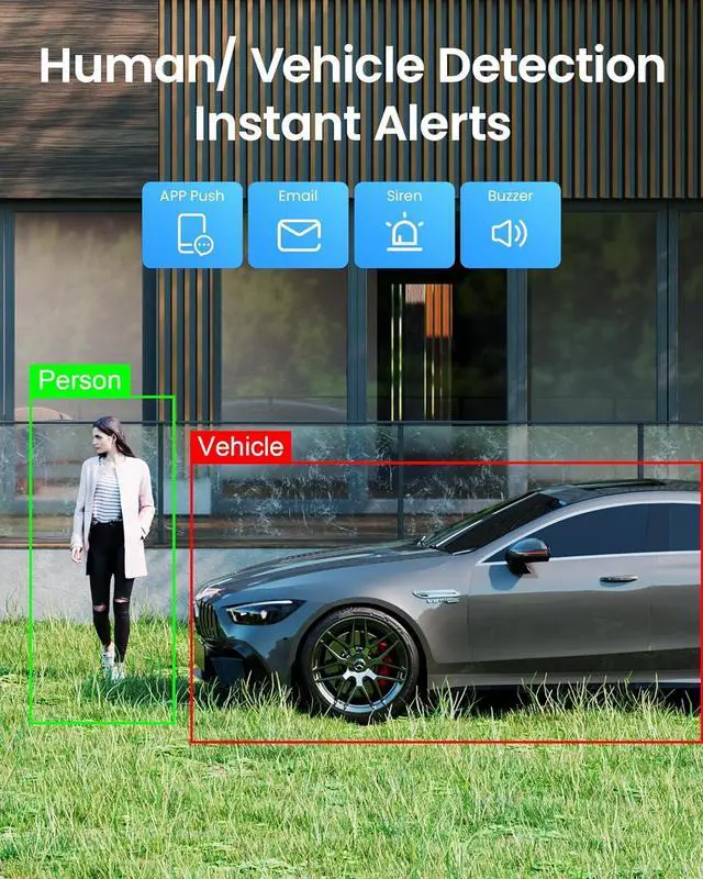 Alt view image 5 of 7 - 4K Wireless Security Camera System Wi-Fi 6, Color Night Vision, 355° Pan 95° Tilt, Light & Siren Alarm, Human Vehicle Detection, Two-Way Audio for Indoor Outdoor, 8CH NVR 1TB HDD Included