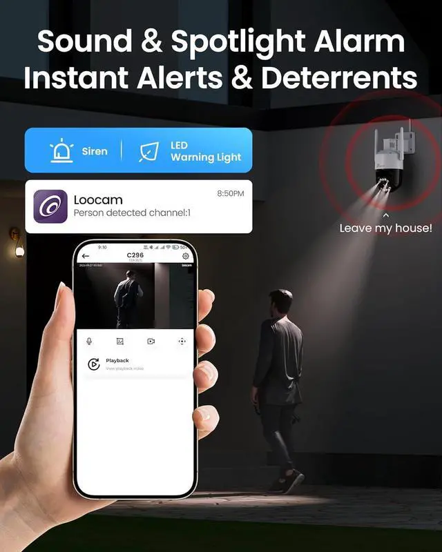 Alt view image 7 of 7 - 4K Wireless Security Camera System Wi-Fi 6, Color Night Vision, 355° Pan 95° Tilt, Light & Siren Alarm, Human Vehicle Detection, Two-Way Audio for Indoor Outdoor, 8CH NVR 1TB HDD Included