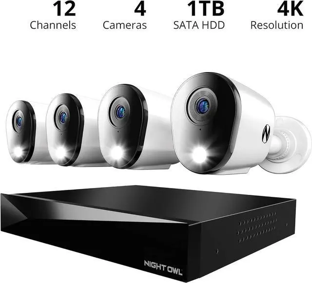 Alt view image 2 of 7 - Night Owl 2-Way Audio 12 Channel DVR Video Home Security Camera System with (4) Wired 4K HD Indoor/Outdoor Deterrence Cameras and 2TB Hard Drive (Add up to 4 Wi-Fi Cameras) (4 Camera)