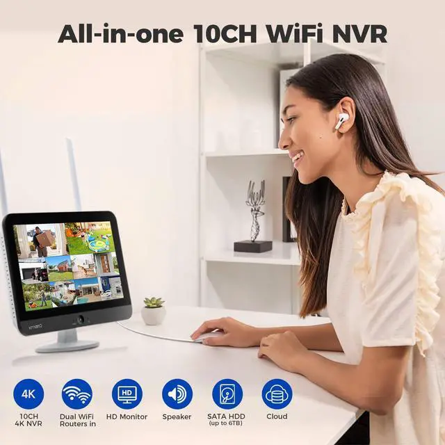 Alt view image 3 of 7 - [WiFi 6 & 10X Zoom] XMARTO Wireless PTZ Security Camera System Outdoor with 10X Zoom and AI Auto Tracking, 6MP Dual-Lens Cameras, 12" LCD Monitor NVR/DVR and 1TB HDD Included