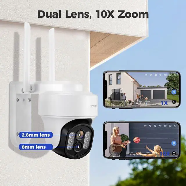 Alt view image 4 of 7 - [WiFi 6 & 10X Zoom] XMARTO Wireless PTZ Security Camera System Outdoor with 10X Zoom and AI Auto Tracking, 6MP Dual-Lens Cameras, 12" LCD Monitor NVR/DVR and 1TB HDD Included