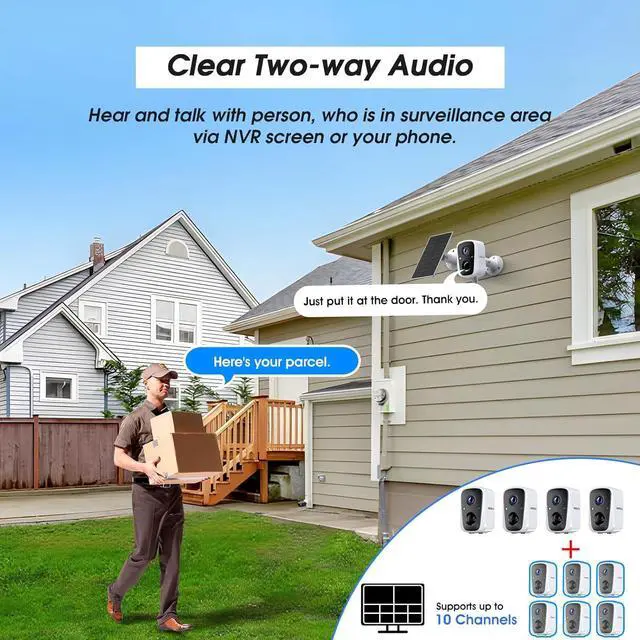 Alt view image 5 of 7 - SANSCO 2K Wireless Security Camera System, 10CH 10" LCD Monitor NVR with Pre-Installed 128GB SD Card, 4PCS 4MP Solar WiFi Camera Outdoor, PIR Human Detection, 2-Way Audio, Color Night Vision