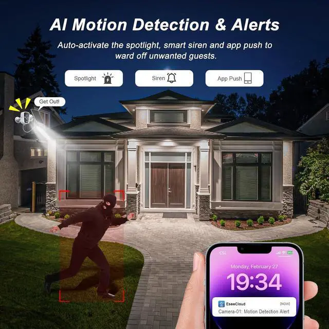 Alt view image 7 of 7 - SANSCO 2K Wireless Security Camera System, 10CH 10" LCD Monitor NVR with Pre-Installed 128GB SD Card, 4PCS 4MP Solar WiFi Camera Outdoor, PIR Human Detection, 2-Way Audio, Color Night Vision