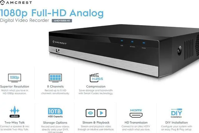 Alt view image 2 of 3 - Amcrest 5MP UltraHD 8 Channel DVR Security Camera System Recorder, 5MP Security DVR for Analog Security Cameras, Remote Smartphone Access, Pre-Installed 2TB Hard Drive (AMDV5M8-2TB)