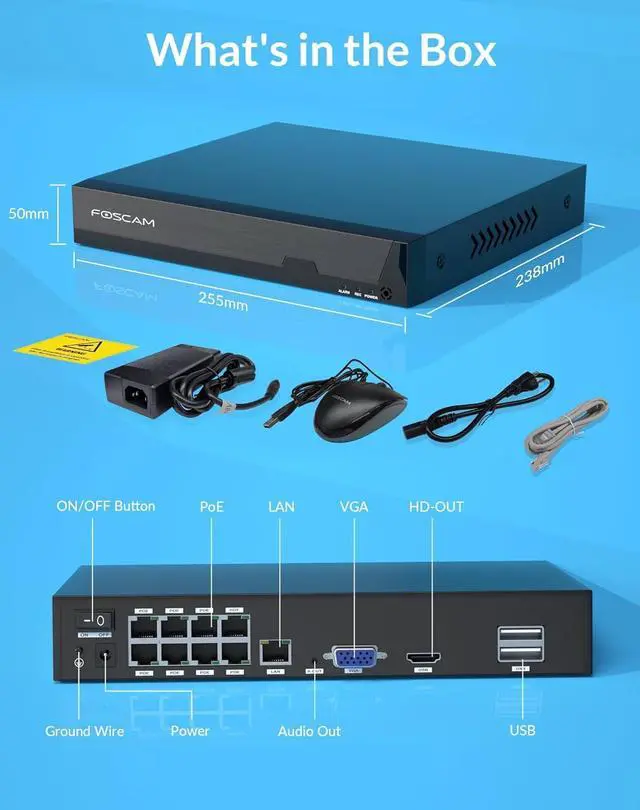 Alt view image 7 of 7 - FOSCAM 8CH PoE Network Video Recorder for Home Security Camera System with AI Human/Vehicle Detection,Remote Access 24/7 Recording, Support 3K 5M Camera, No Hard Disk Drive