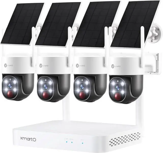 Main image of XMARTO 100% Wire-Free Solar PTZ Home Security Camera System Wireless, 4-Set 2K 4MP QHD CCTV Camera Kit with 4K 10CH Expandable WiFi NVR and Past 90-Day Video Storage, All-Weather Solar Charge