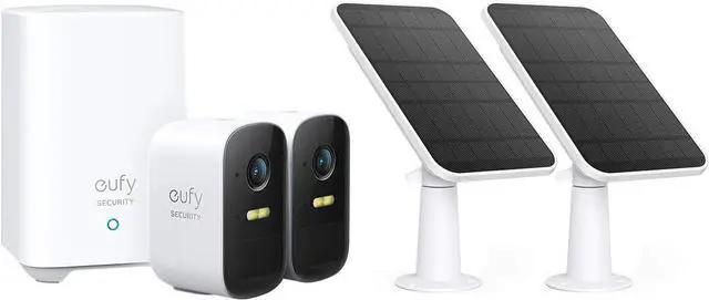 Main image of eufy Security, eufyCam 2C 2-Cam Kit & Certified eufyCam Solar Panel 2 Pack Bundle, t, Security Camera Outdoor, 1080p HD, IP67, Night Vision, No Monthly Fee