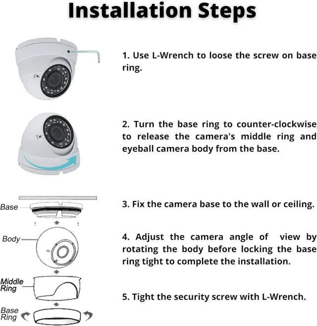 Alt view image 4 of 6 - Evertech 1080P HD 2.8-12mm Wide Angle Manual Zoom Lens Indoor Outdoor Metal Dome Camera for Security Surveillance Systems