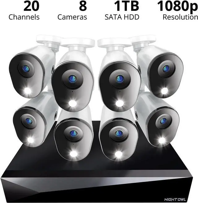 Alt view image 2 of 7 - Night Owl 2-Way Audio 20 Channel DVR Video Home Security Camera System with (8) Wired 1080p HD Indoor/Outdoor Deterrence Cameras and 1TB Hard Drive (Add up to 4 Wi-Fi Cameras) (8 Camera)