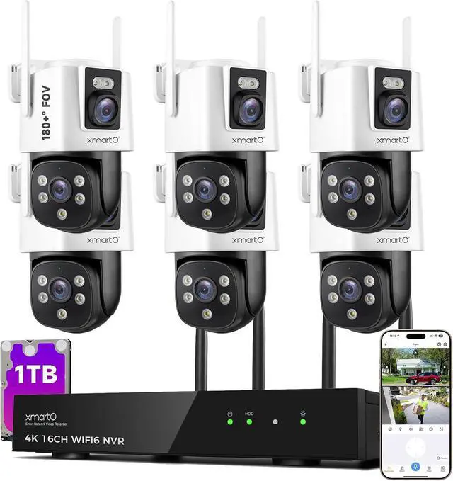 Main image of [2-in-1 CAM] XMARTO 16CH Security Camera System Outdoor Wireless, 6pcs 2-in-1 Cameras, 16CH 4K Long Range WiFi 6 Surveillance DVR NVR Kit, Pan Tilt Zoom 4MP QHD Home CCTV Camera Set w. 1TB Hard Disk