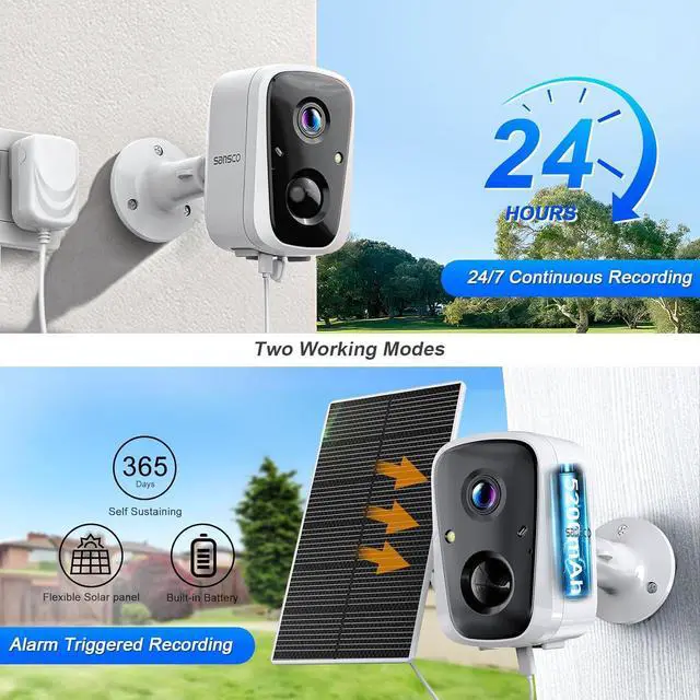 Alt view image 2 of 7 - SANSCO Wireless Security Camera System, Solar-Powered 4MP 6 Cam-Kit, Color Night Vision, 2.4G & 5G WiFi, 128GB Local Recording, No Subscription