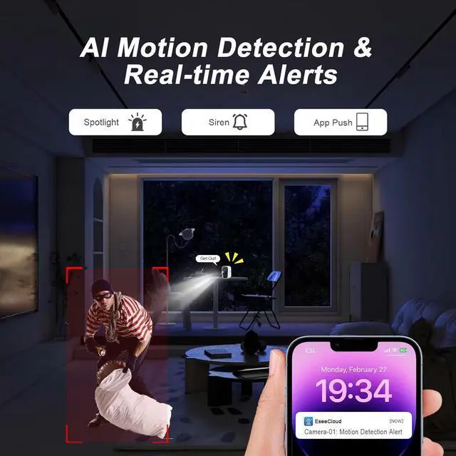 Alt view image 6 of 7 - SANSCO Wireless Security Camera System, Solar-Powered 4MP 6 Cam-Kit, Color Night Vision, 2.4G & 5G WiFi, 128GB Local Recording, No Subscription