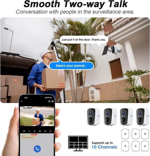 Alt view image 5 of 7 - SANSCO Wireless Security Camera System, Solar-Powered 4MP 6 Cam-Kit, Color Night Vision, 2.4G & 5G WiFi, 128GB Local Recording, No Subscription