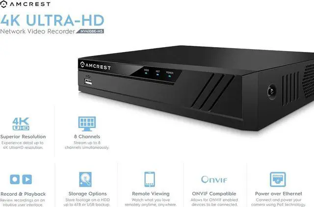 Alt view image 2 of 7 - Amcrest 5MP Security Camera System, 4K 8CH PoE NVR, (4) x 5-Megapixel 2.8mm Wide Angle Lens Weatherproof Metal Bullet POE IP Cameras, Hard Drive Not Included, NV4108E-B1186EW4 (White)